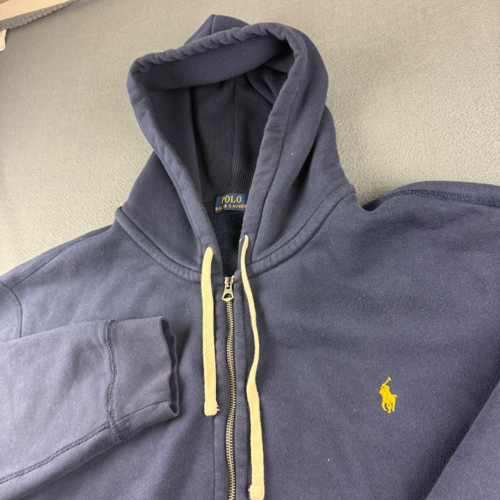Polo Ralph Lauren Hoodie Mens 3XLT Navy Blue Full Zip Waffle Lined Hood Big Tall